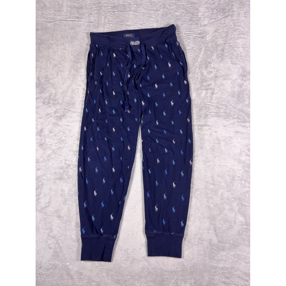 Polo Ralph Lauren Pajama Jogger Pants Mens M Blue Geometric Drawstring Cuffed